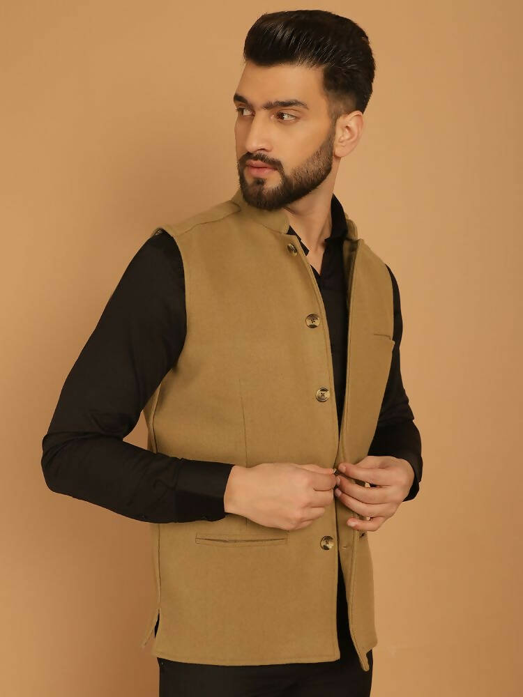 Even Apparels Pure Wool Nehru Jacket - Beige | Swadesiicart