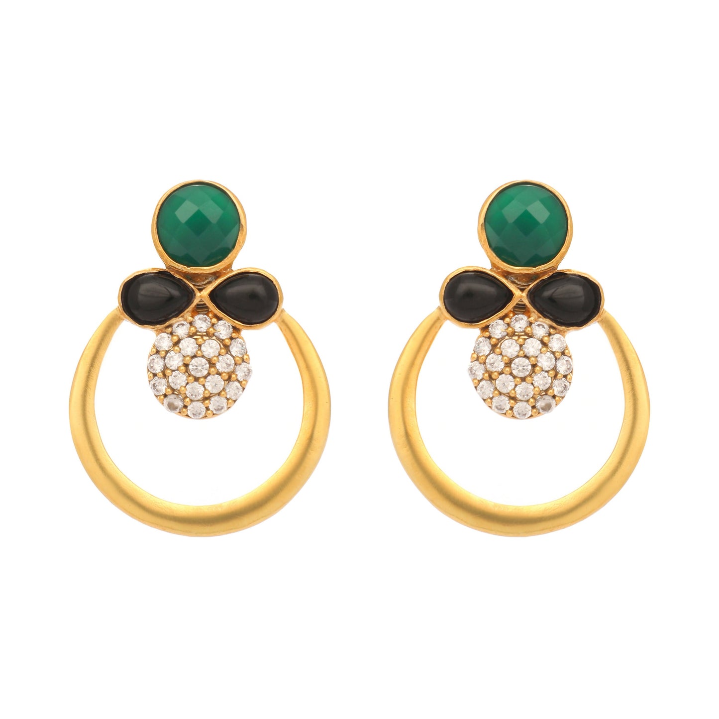 Nuyug 22K Gold Plated Cubic Zirconia Studded Contemporary Stone Earrings | Swadesiicart