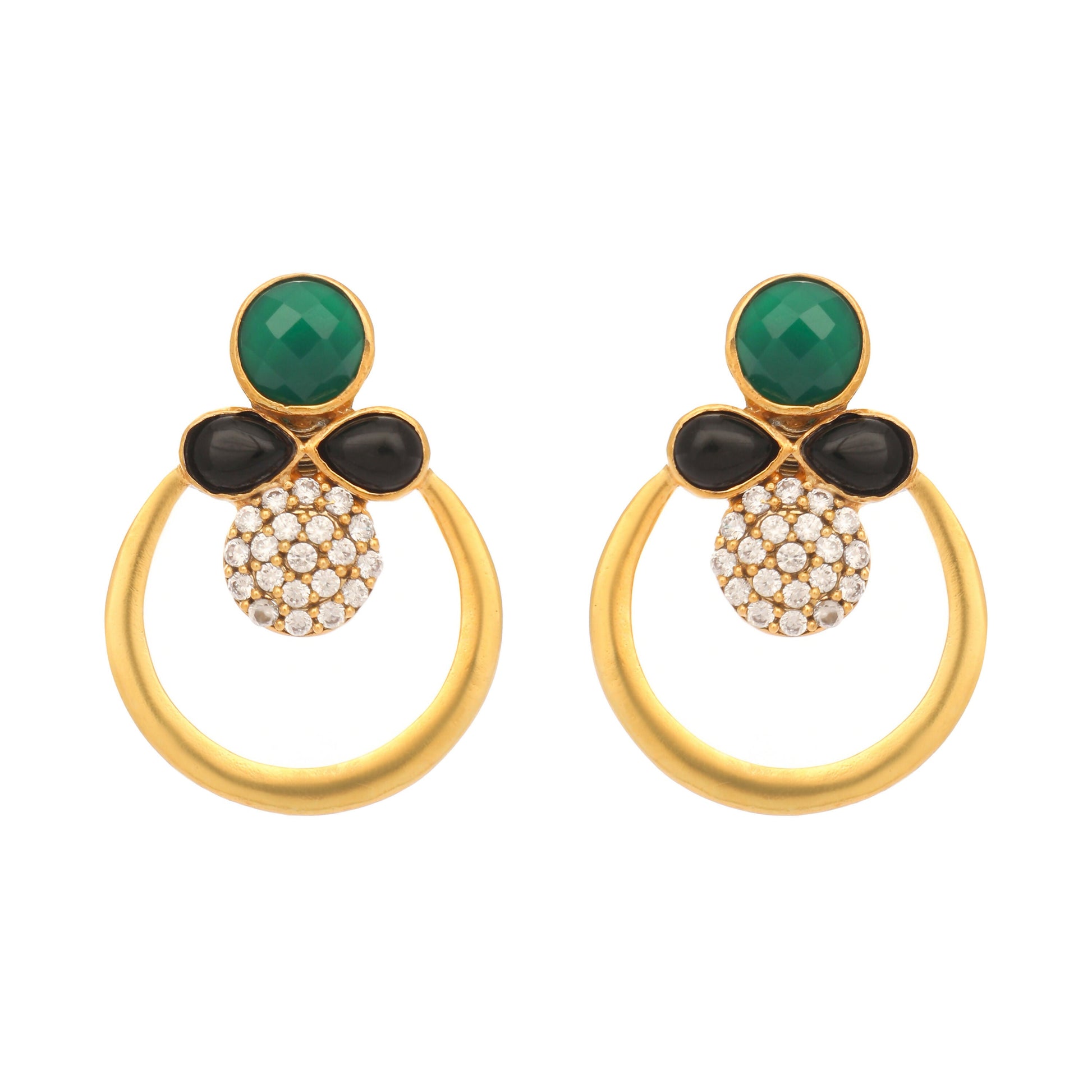 Nuyug 22K Gold Plated Cubic Zirconia Studded Contemporary Stone Earrings | Swadesiicart