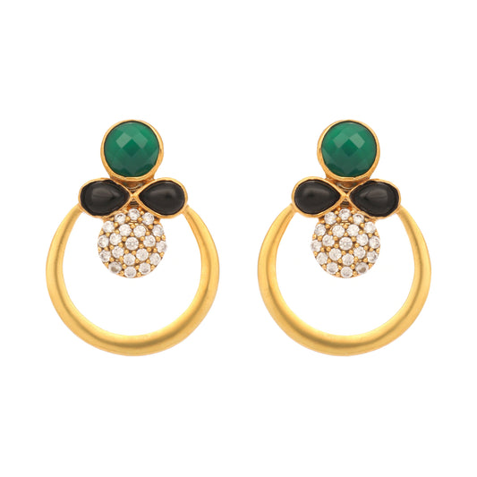 Nuyug 22K Gold Plated Cubic Zirconia Studded Contemporary Stone Earrings | Swadesiicart