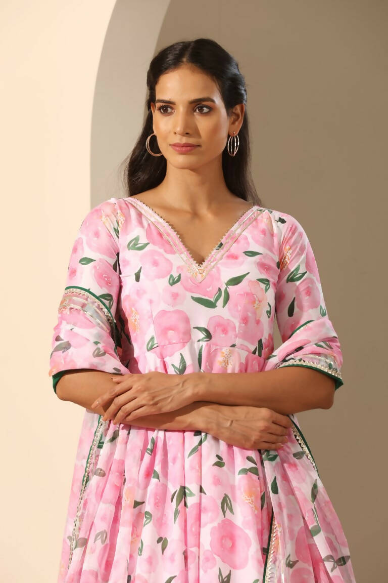 Pomcha Jaipur Pink Gul Rozi Anarkali Set | Swadesiicart