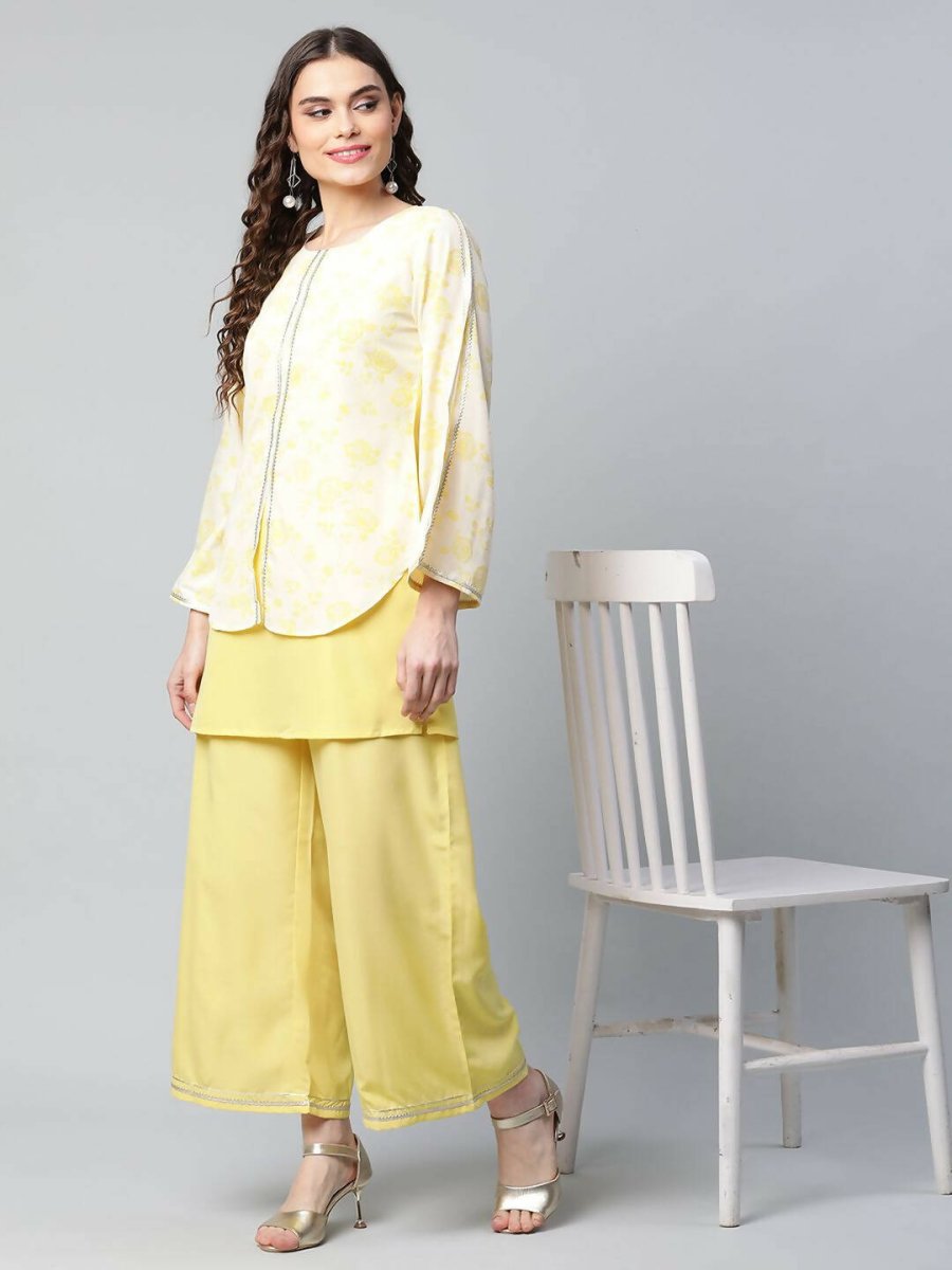 Ahalyaa Womens Yellow Crepe Printed Top Palazzo Set | Swadesiicart