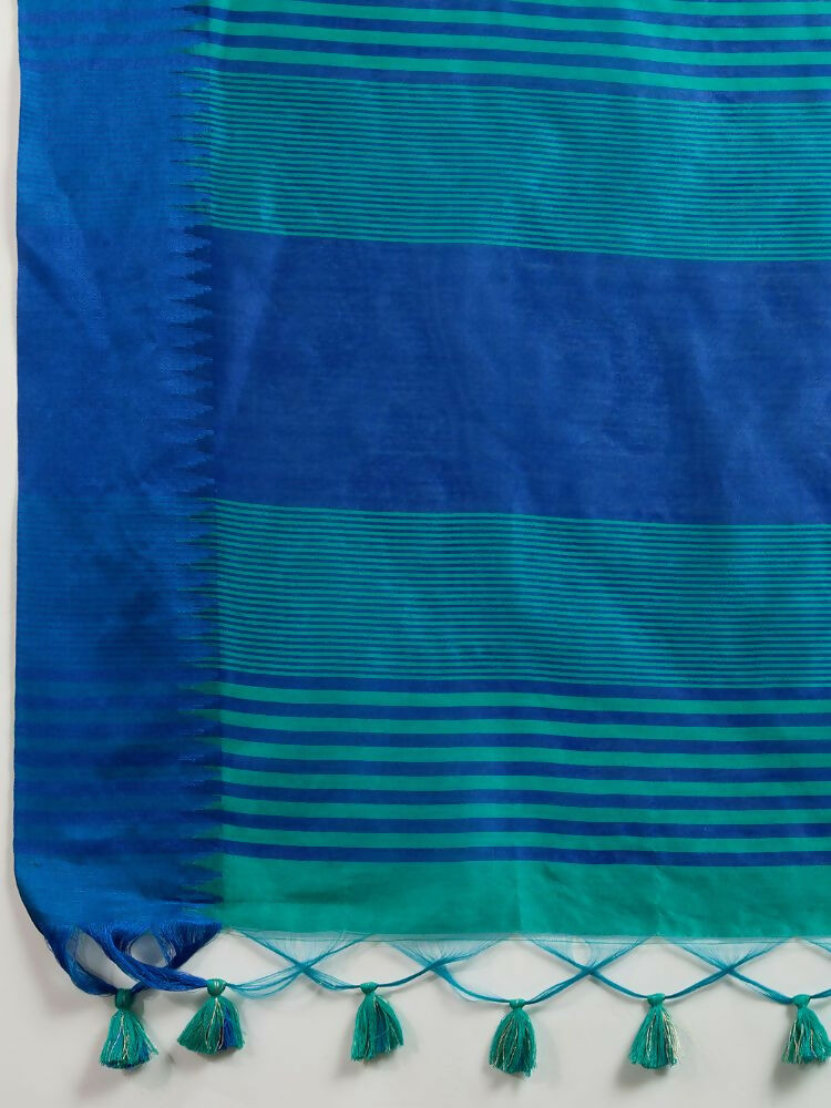 Vishnu Weaves Women's Firozi Raw Silk Thread Woven Saree with Blouse - Swadesiicart