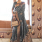 Platinum Grey Tussar Banarasi Silk Designer Saree - Emponline | Swadesiicart
