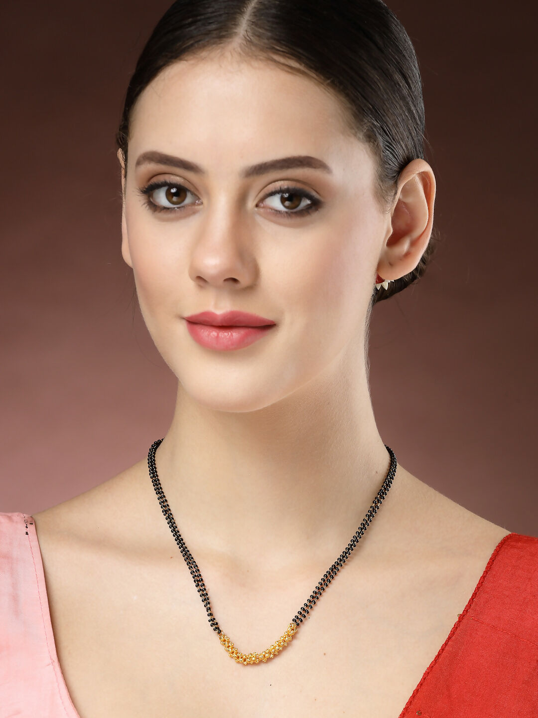 NVR Women's Gold-Polished Black Beaded Mangalsutra - Swadesiicart