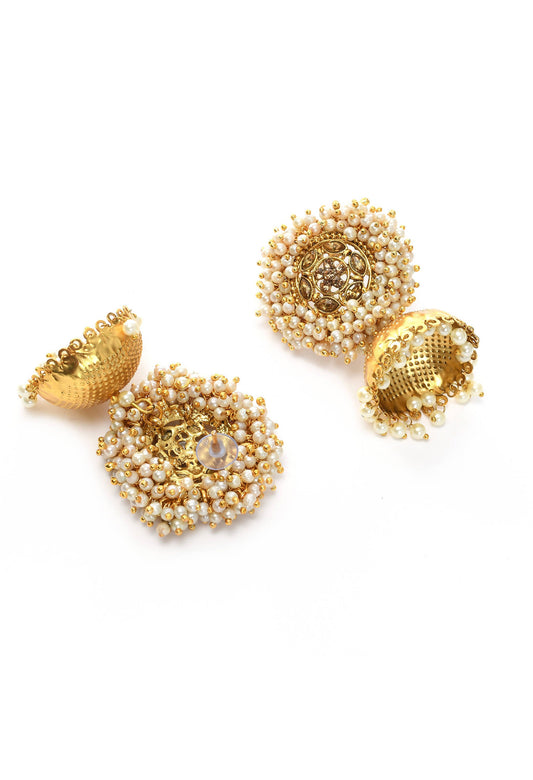 Mominos Fashion Johar Kamal Gold-Polished & Bead Party Wear Jhumka - Swadesiicart