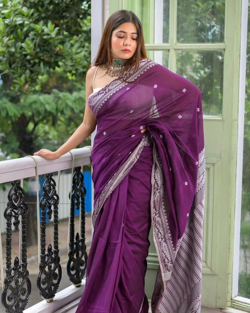 Exclusive Collection Purple Most Trending Beautiful Pure Cotton Handloom Saree - Swadesiicart