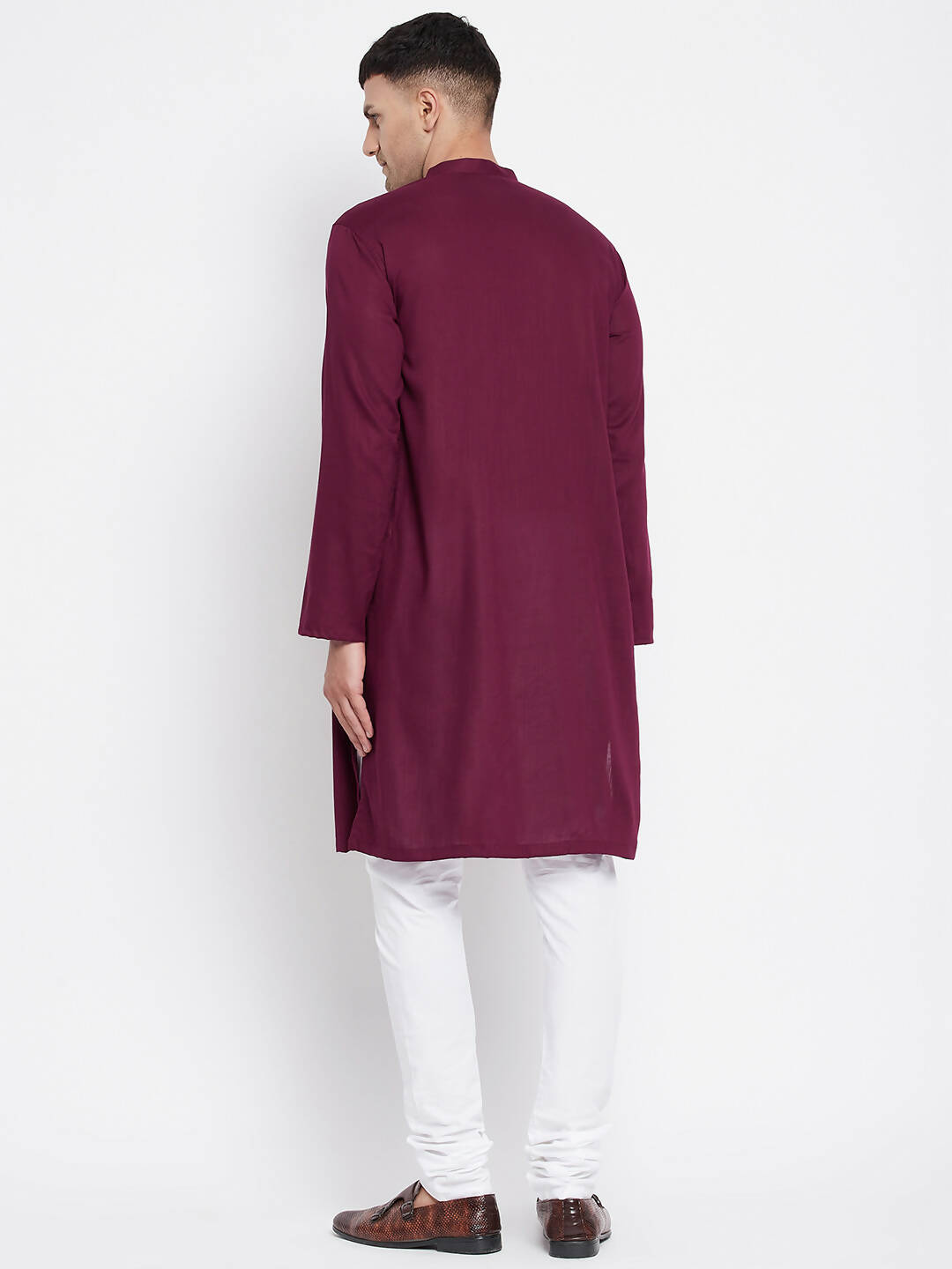 Even Apparels Maroon Pure Cotton Men's Sherwani Kurta With Open Front | Swadesiicart