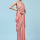 Peach Silk Satin Plain Ready to wear Saree with stitched Blouse - Vrinda | Swadesiicart