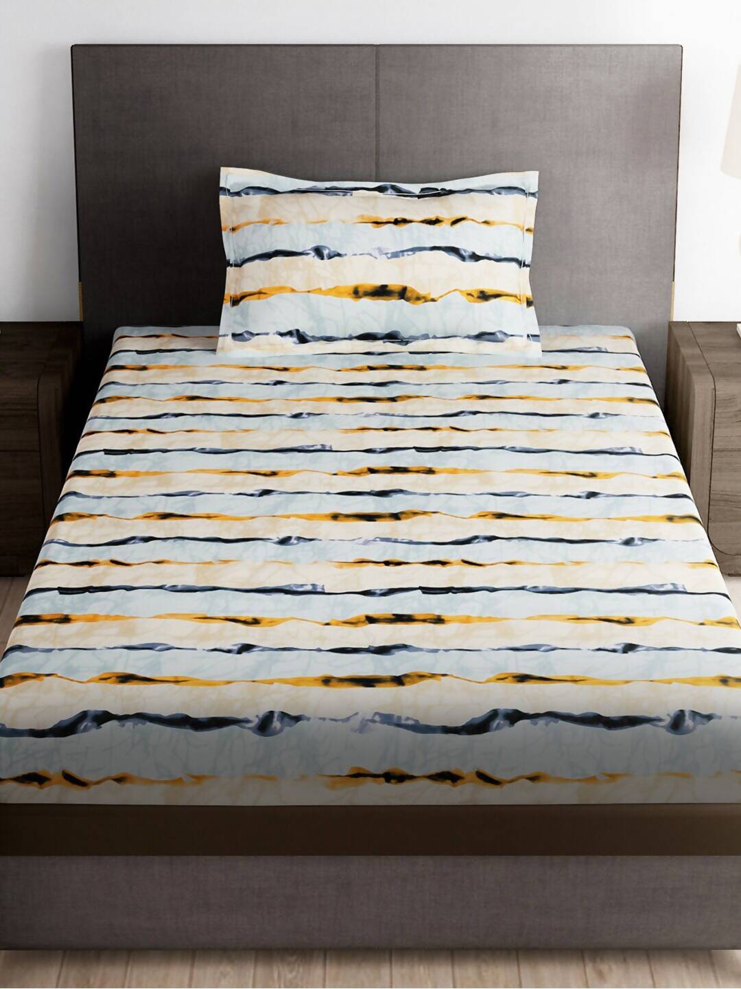 Story@home Arena Cream-Coloured & Grey Printed 180 TC Bedsheet & Pillow Covers - Swadesiicart