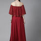 Ahalyaa Womens Maroon Cotton Blend Gold Printed Dress | Swadesiicart