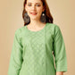 Jyoti Fashion Women's Lime Green Cotton Blend Embroidered Kurta Pant Set | Swadesiicart