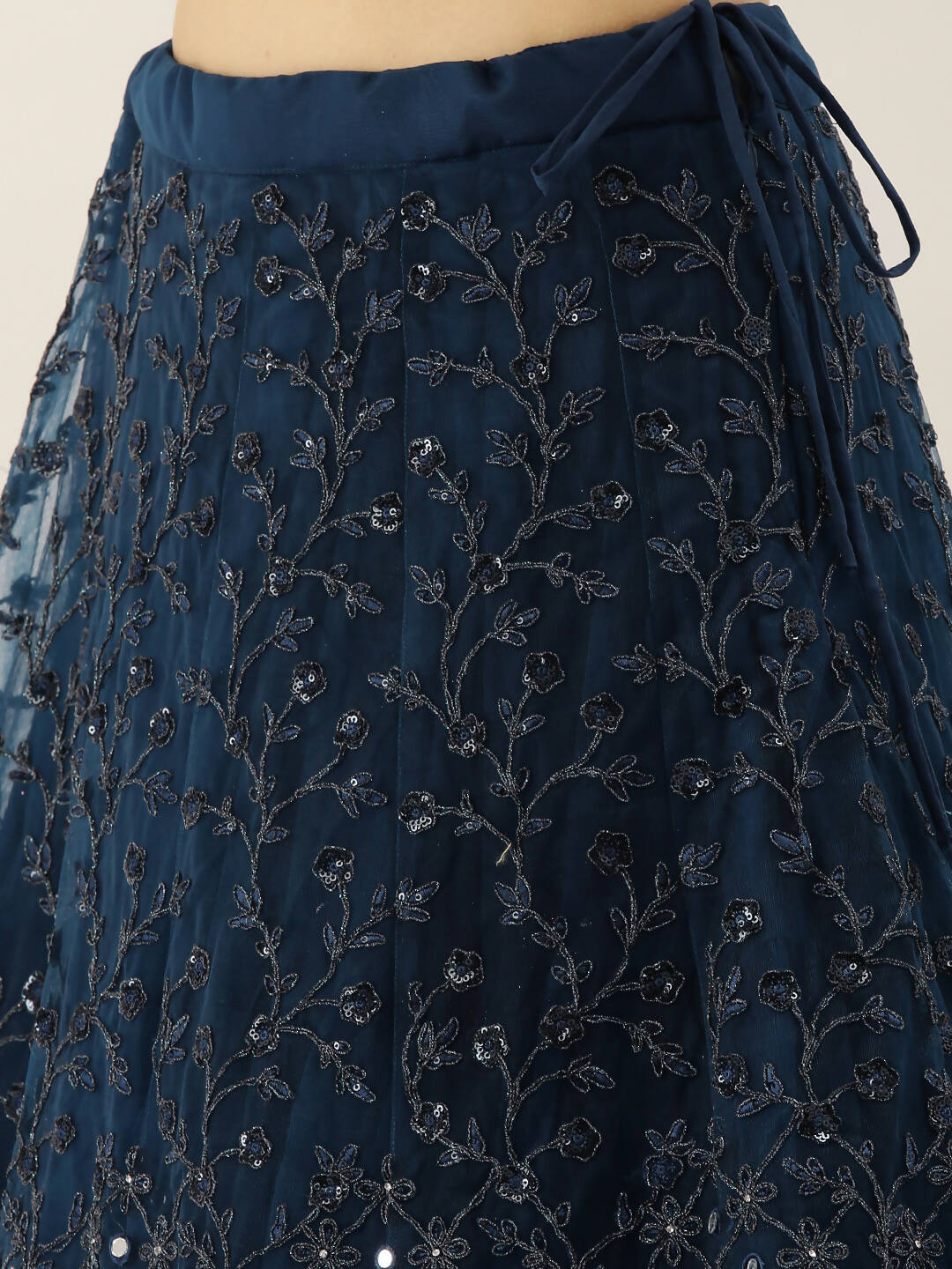 House of Panchhi Navy Blue Net Semi Stitched Coding, Sequins and Mirror work Lehenga Choli | Swadesiicart