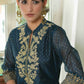 Juniper Blue Chanderi Festive Embroidered Polka Dot Printed A-Line Kurta For Women | Swadesiicart