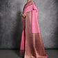 Vishnu Weaves Women's Baby-Pink Tussar Silk Zari Woven Saree with Blouse - Swadesiicart
