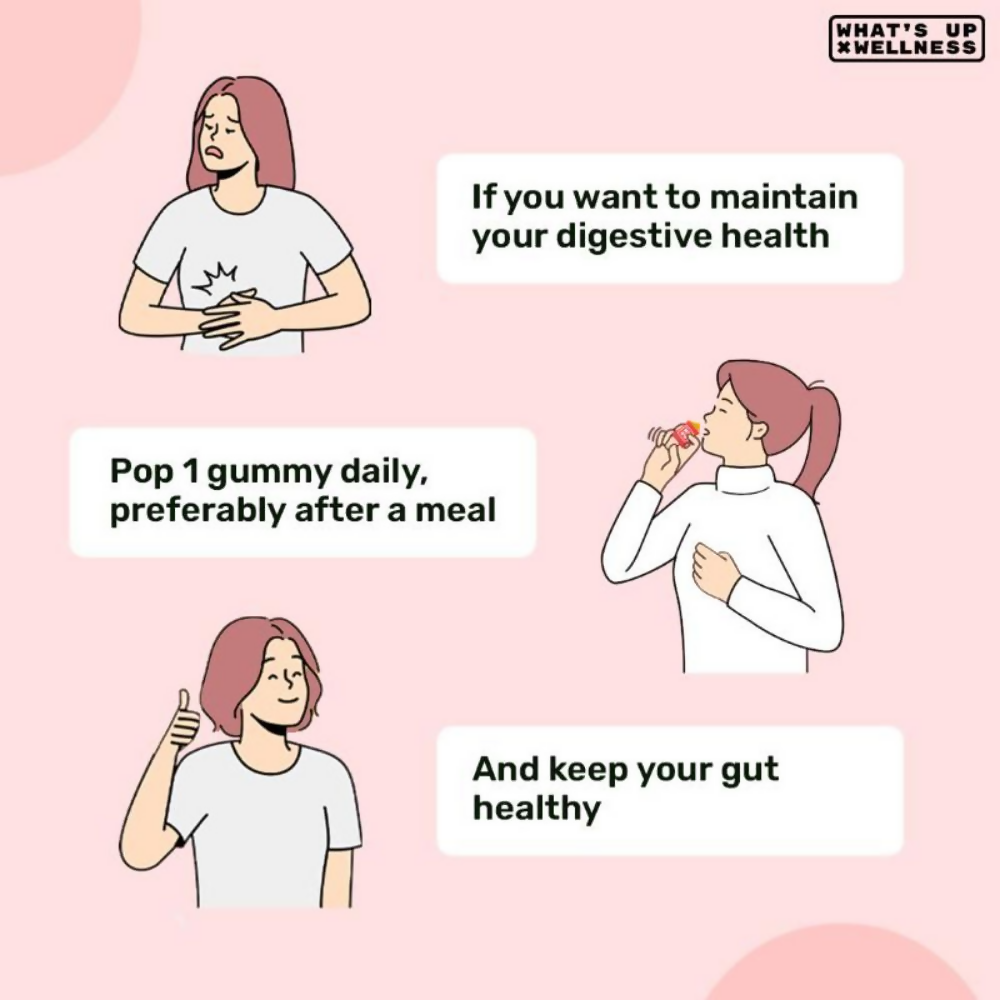 What's Up Wellness Gut Health Prebiotic & Probiotic Gummies - Mango Flavor - Swadesiicart