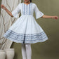 Juniper Sky Blue Cotton Dobby Festive Embroidered Tiered Dress For Women | Swadesiicart