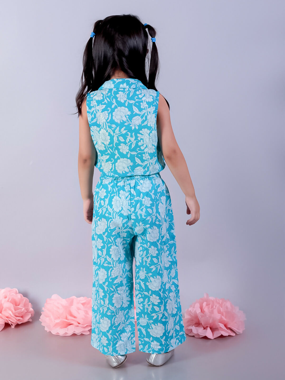 Lil Drama Jaipur Girls Blue Printed Top with Printed Pant Co-ordinate Set - Swadesiicart