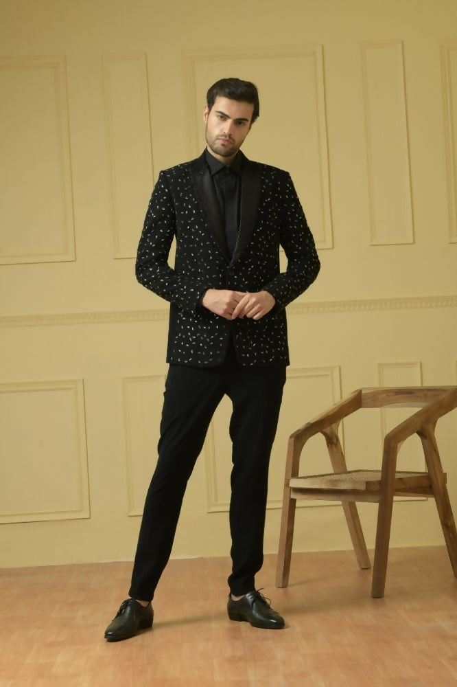 Burgundy Designer Tuxedo With Black Satin Lapels by Hilo Design