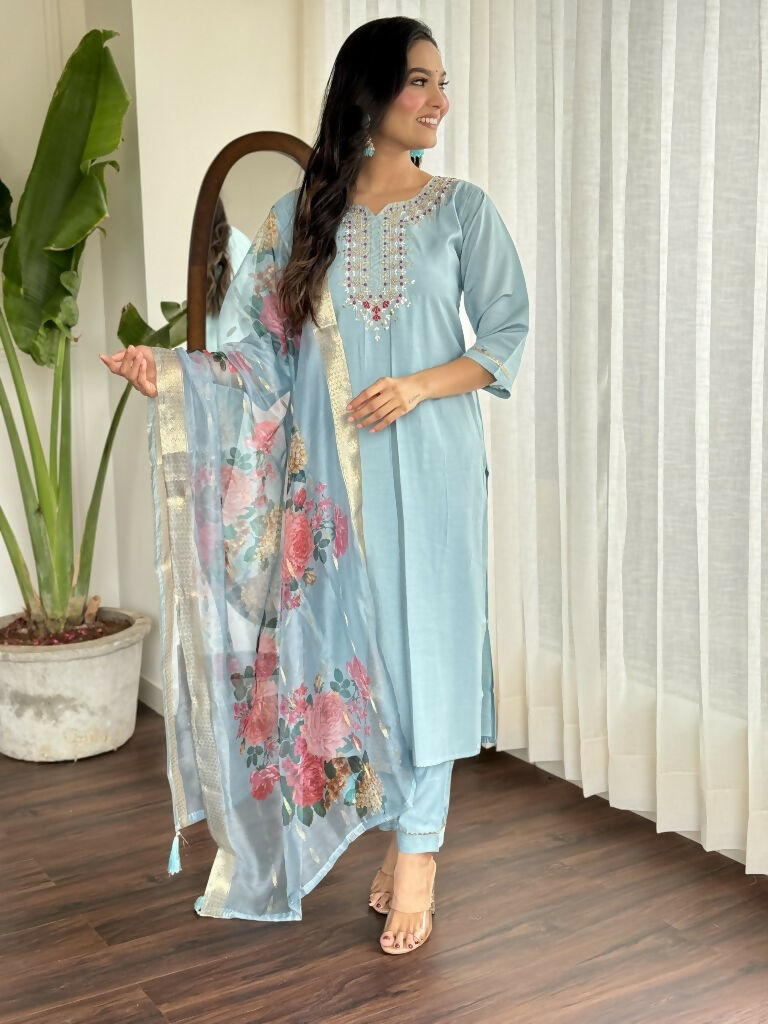 Lavender Viscose chanderi Stitched Suit With Dupatta - Tanisha | Swadesiicart