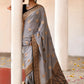 Joban Fashion Grey Crepe Chiffon Pure Handloom Banarasi Silk Saree | Swadesiicart