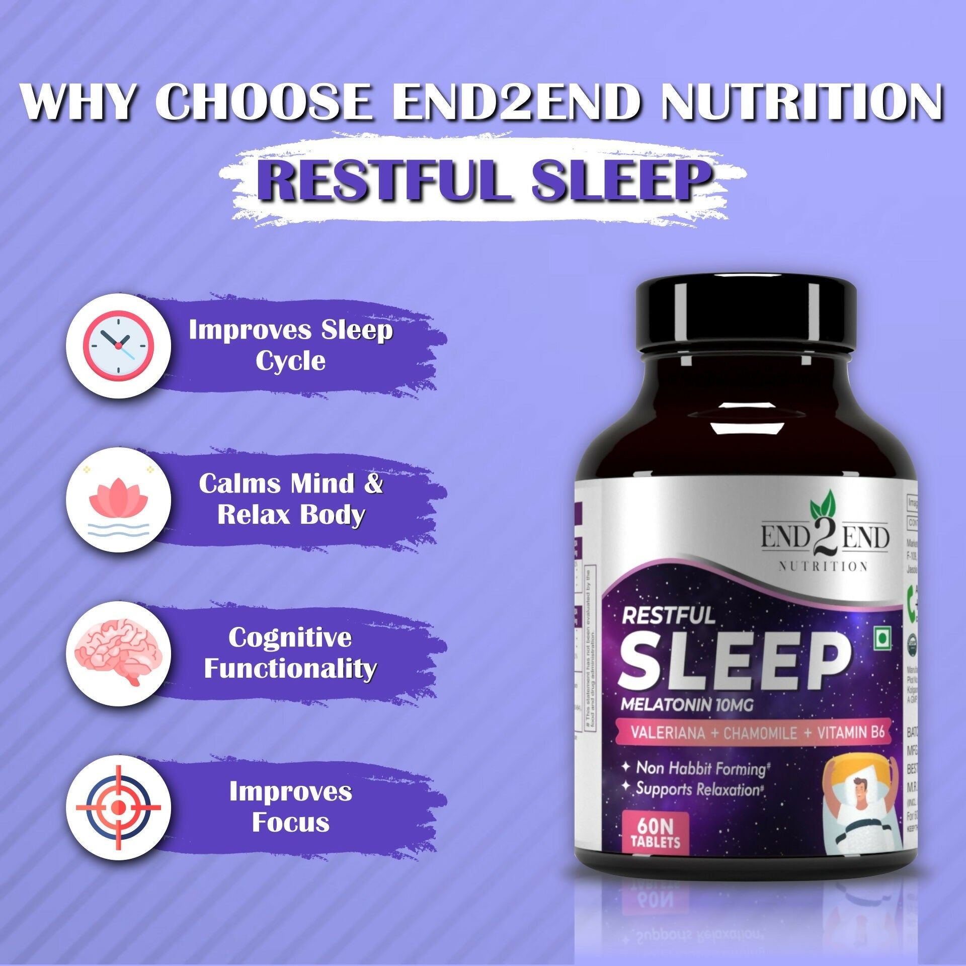End2End Nutrition Restful Sleep Melatonin Tablets - Swadesiicart