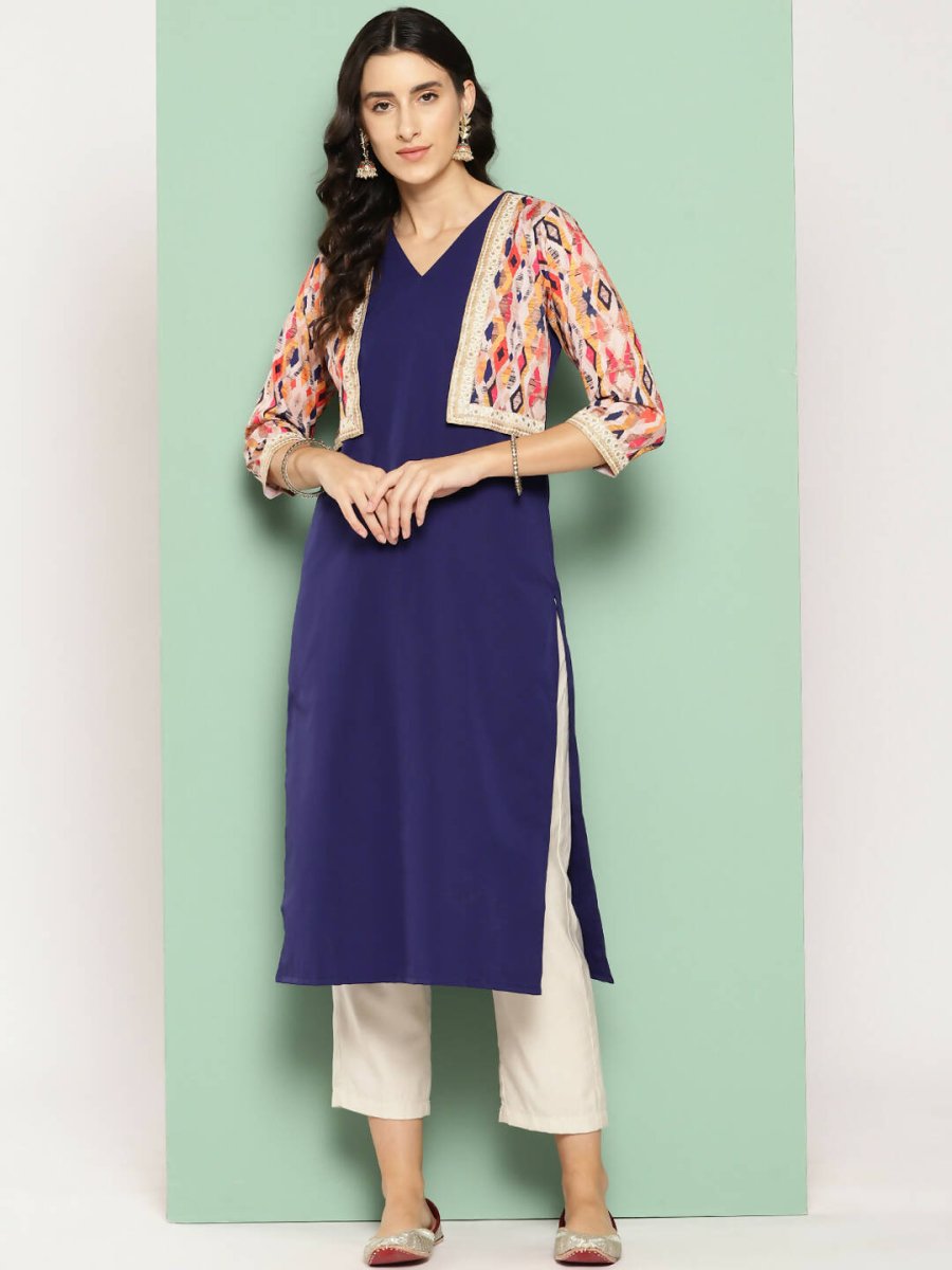 Ahalyaa Women's Traditional wear Kurta - Navy Blue | Swadesiicart