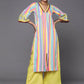 Ahalyaa Women Neon Green & Blue Candy Striped Kurta with Palazzos | Swadesiicart