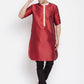 Even Apparels Red Art Silk Men's Kurta With Contrast Collar And Placket | Swadesiicart