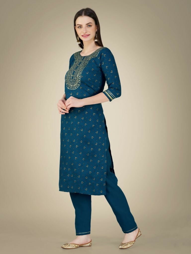 Jyoti Fashion Women's Morpich Cotton Magic Slub Embroidery & Sequence work Kurta with Trouser & Dupatta | Swadesiicart