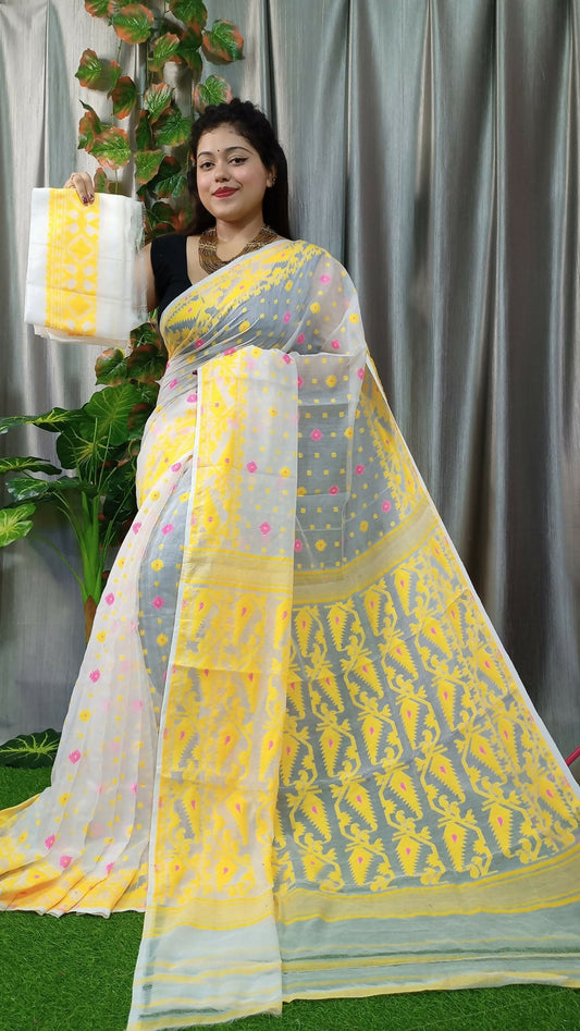 Exclusive Collection Off White Beautiful Jamdani Collection Saree - Swadesiicart