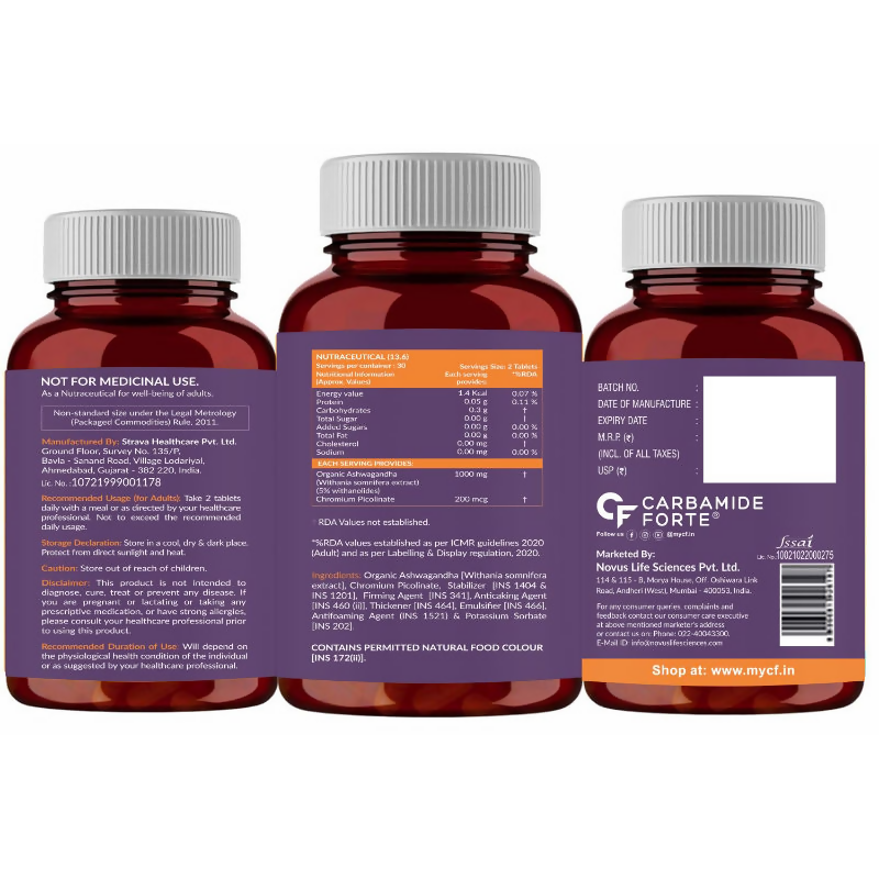 Carbamide Forte Organic Ashwagandha 1000mg Tablets | Swadesiicart
