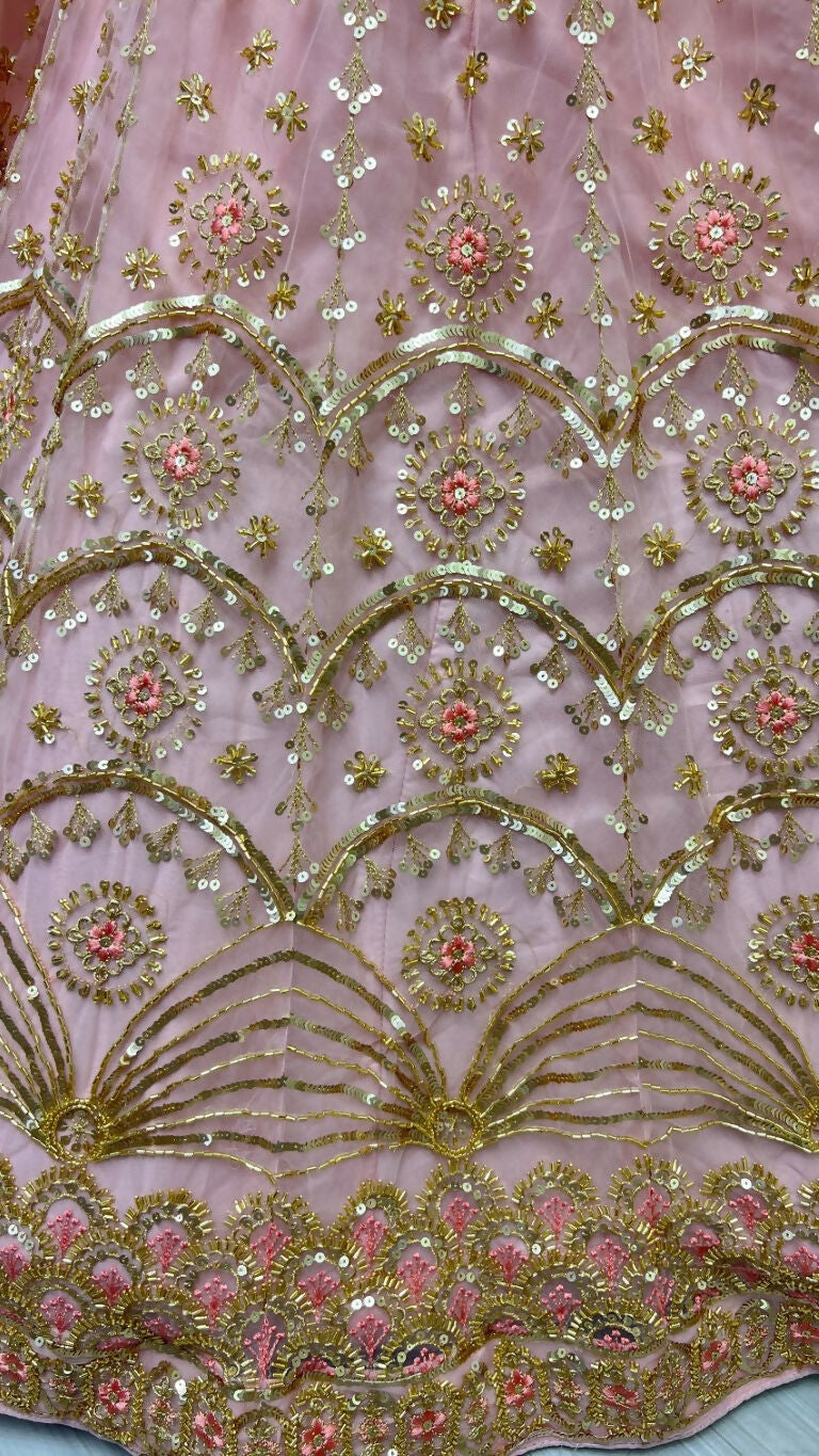 Jyoti Fashion Women's Pink Bridal Net Fancy Sequins with Multi Thread Embroidered & Handwork Wedding Lehenga Choli | Swadesiicart
