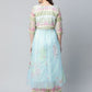 Ahalyaa Women Sea Green Organza Romantic Florals Kurta Palazzo Set | Swadesiicart