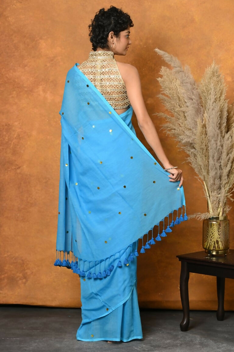 Very Much Indian Pure Mul Cotton Handloom Saree - Sky Blue | Swadesiicart