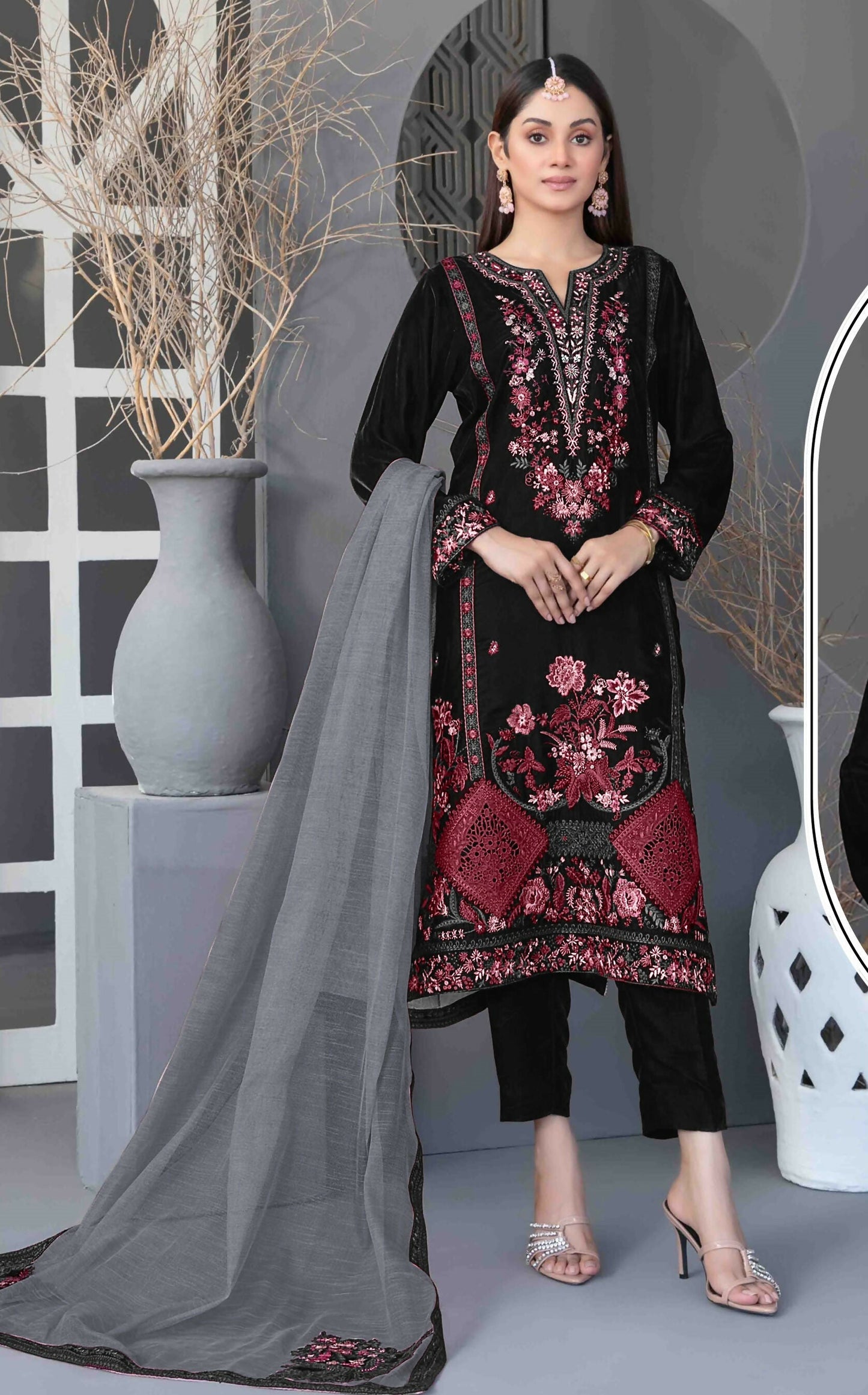 Anaita Black Velvet Suit with Embroidery Sequence Work - Swadesiicart
