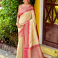 Vishnu Weaves Women's Beige South Silk Zari Woven Saree with Unstitched Blouse - Swadesiicart
