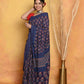 Very Much Indian Handblock Printed Cotton Saree With Natural Dyes - Blue | Swadesiicart