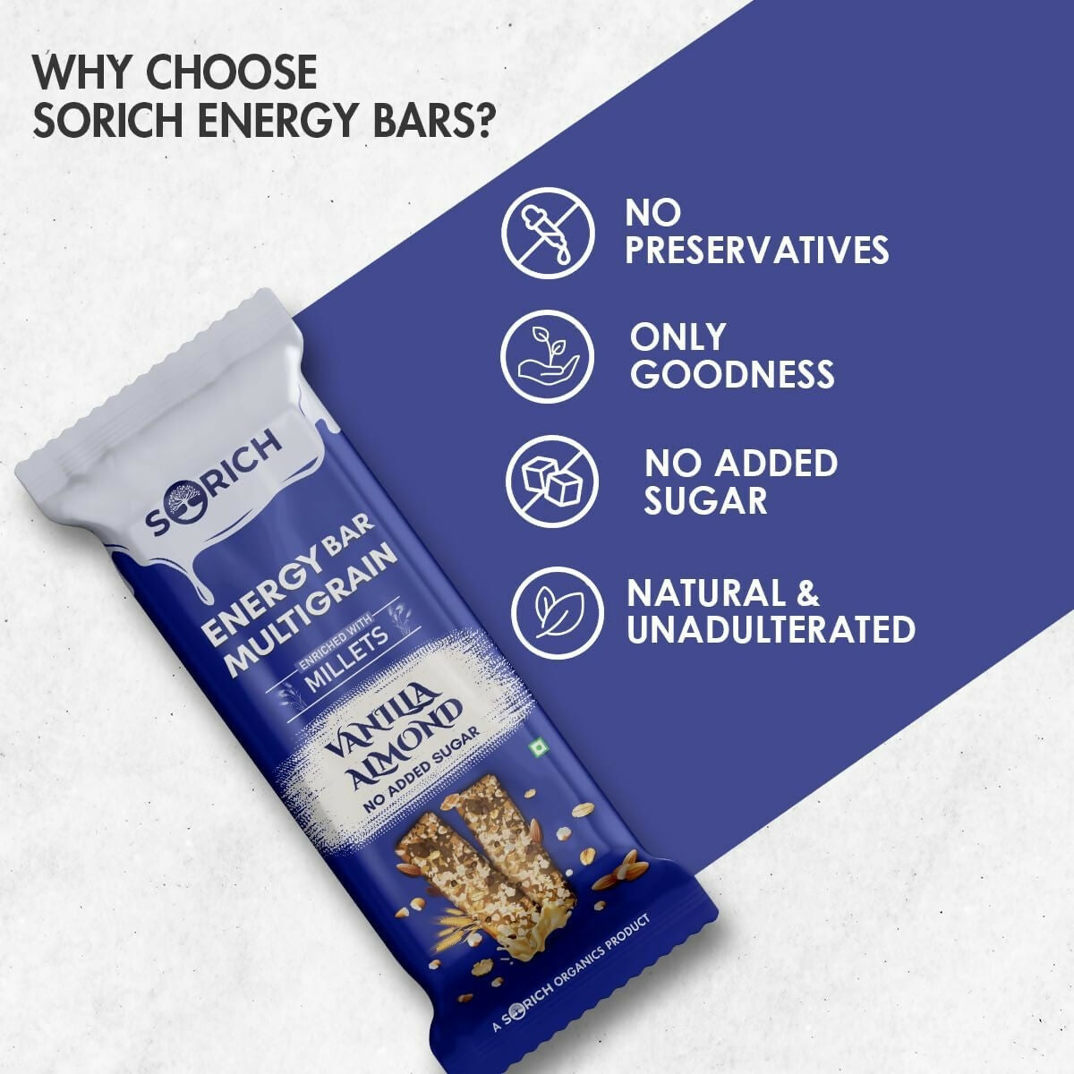 Sorich Organics Multigrain Energy Mini Bars Vanilla Almond | Swadesiicart