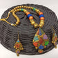 Terracotta Multi Colour Boho Style Neckset With Matching Earrings-Multi Colour