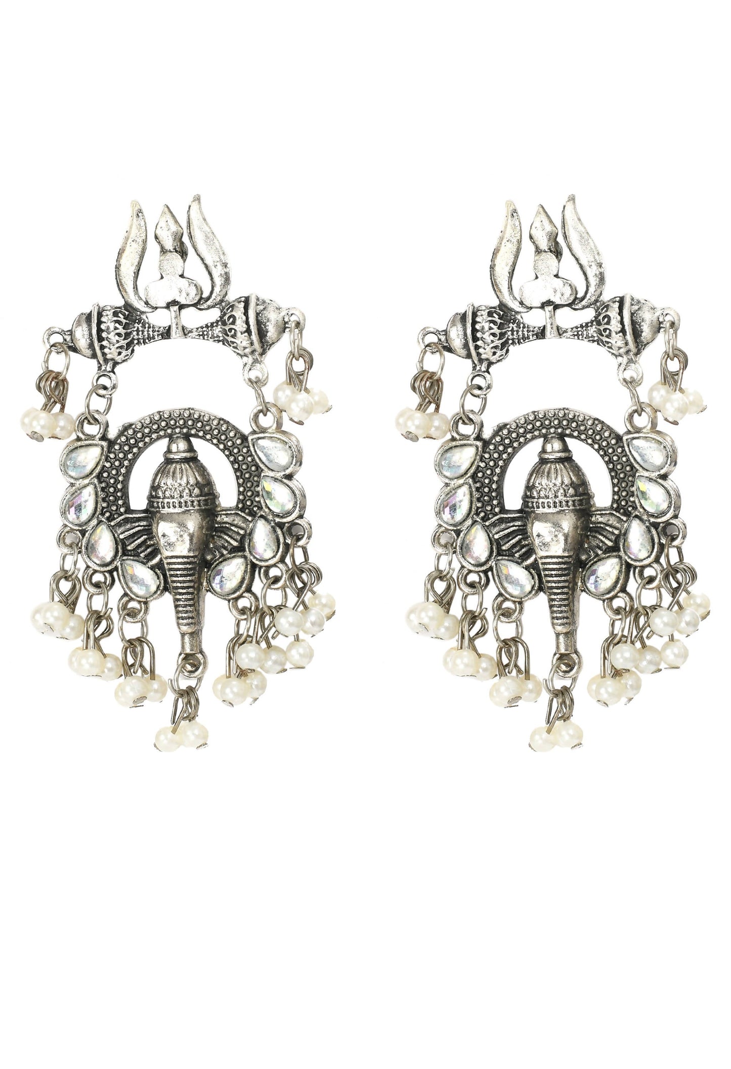 Mominos Fashion Johar Kamal Ganesh Design Silver Color Earrings - Mominos Fashion