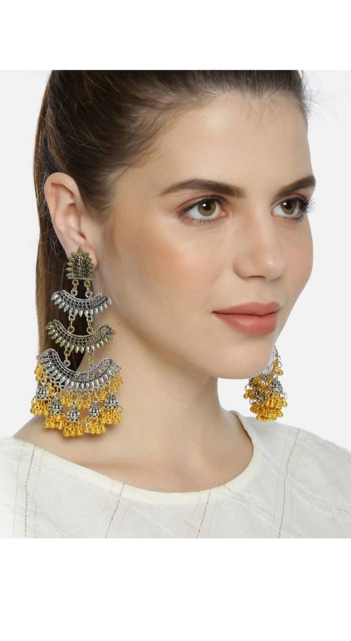 Mominos Fashion Beautiful Silver & Gold Earrings with Jhumkas Design - Mominos Fashion