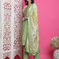 Jyoti Fashion Women's Green Muslin Floral Resham Embroidery Kurta with Trouser & Dupatta | Swadesiicart