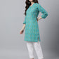 Janasya Women's Turquoise Blue Cotton Block Print Straight Tunic | Swadesiicart