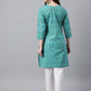 Janasya Women's Turquoise Blue Cotton Block Print Straight Tunic | Swadesiicart