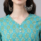 Janasya Women's Turquoise Blue Cotton Block Print Straight Tunic | Swadesiicart