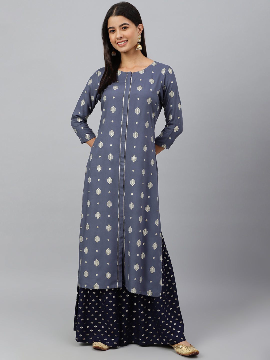 Janasya Women's Grey Rayon Ethnic motifs Festive Straight Kurta | Swadesiicart