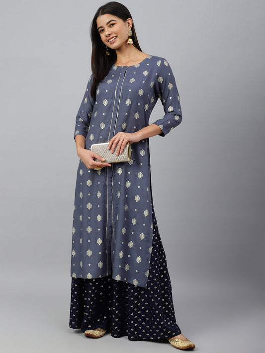 Janasya Women's Grey Rayon Ethnic motifs Festive Straight Kurta | Swadesiicart
