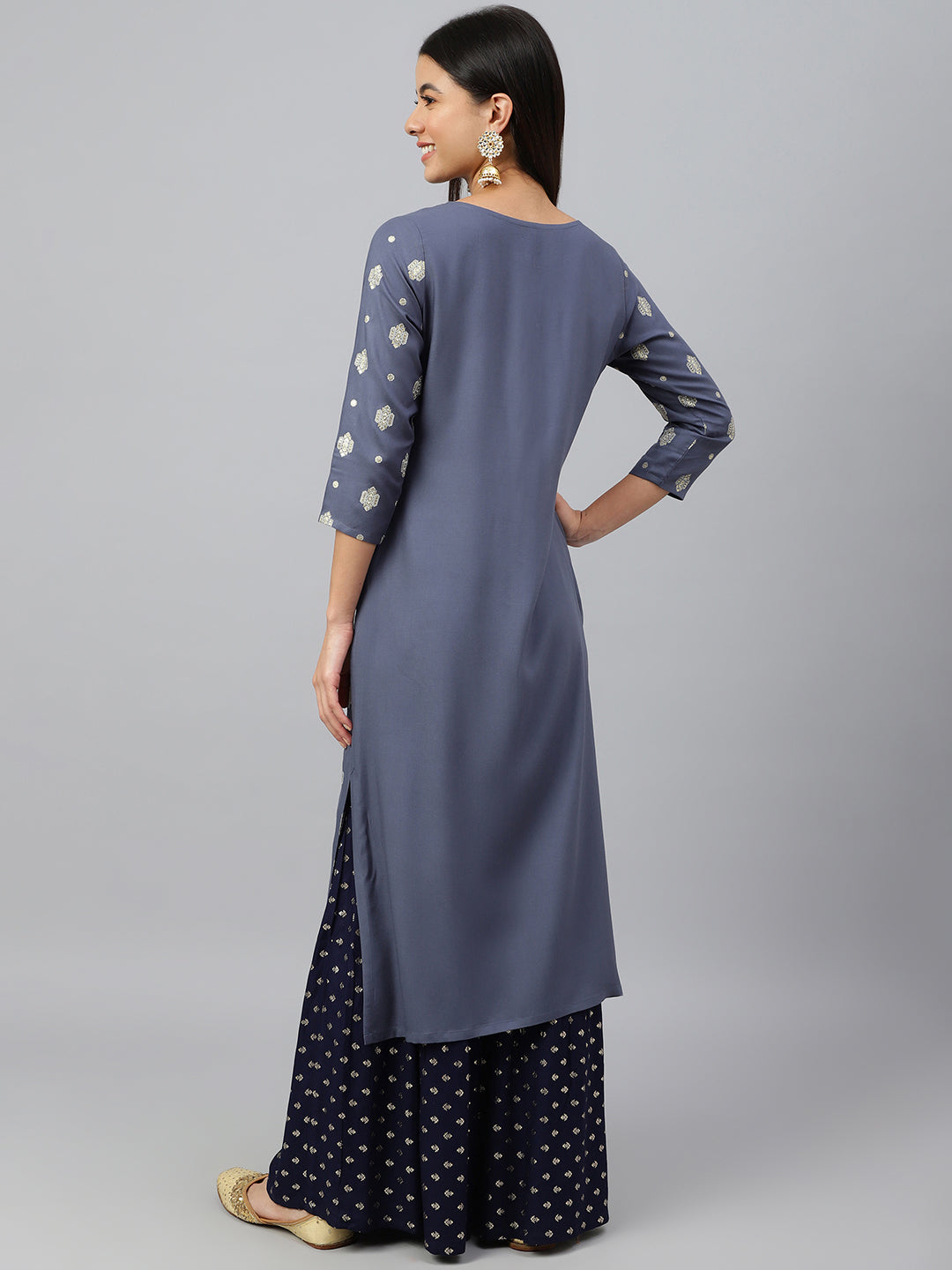 Janasya Women's Grey Rayon Ethnic motifs Festive Straight Kurta | Swadesiicart