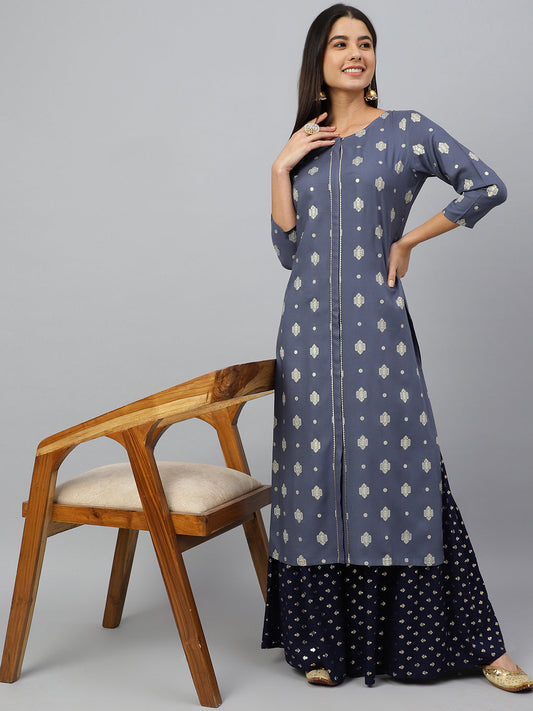Janasya Women's Grey Rayon Ethnic motifs Festive Straight Kurta | Swadesiicart